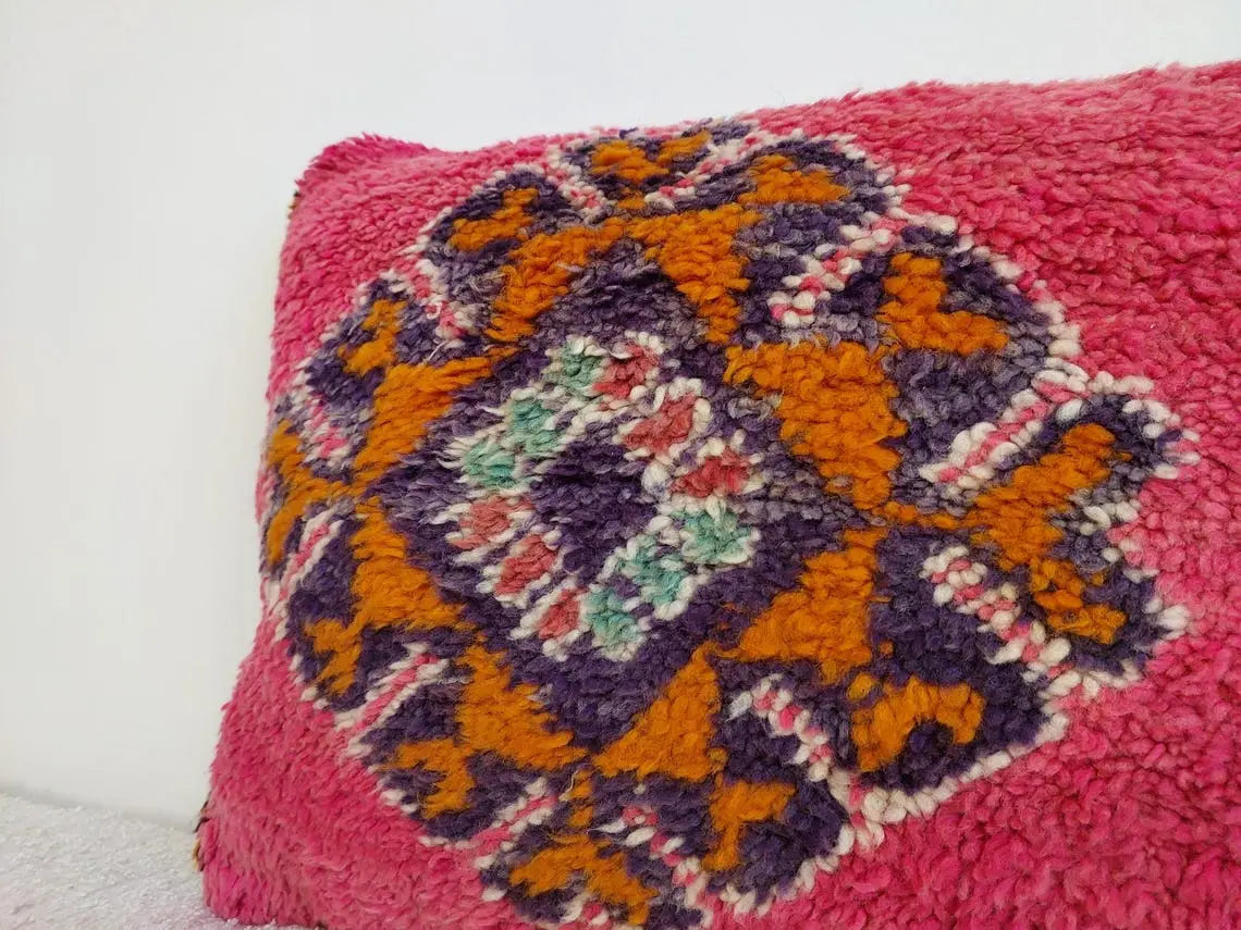 Vintage Pretty Wool Cushion - Handmade Moroccan Tribal Fuchsia Pillow Case MoroccanBazzArts