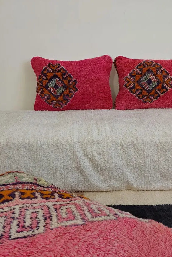 Vintage Pretty Wool Cushion - Handmade Moroccan Tribal Fuchsia Pillow Case MoroccanBazzArts