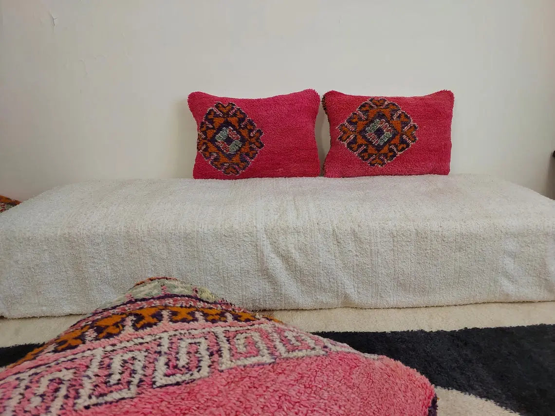 Vintage Pretty Wool Cushion - Handmade Moroccan Tribal Fuchsia Pillow Case MoroccanBazzArts