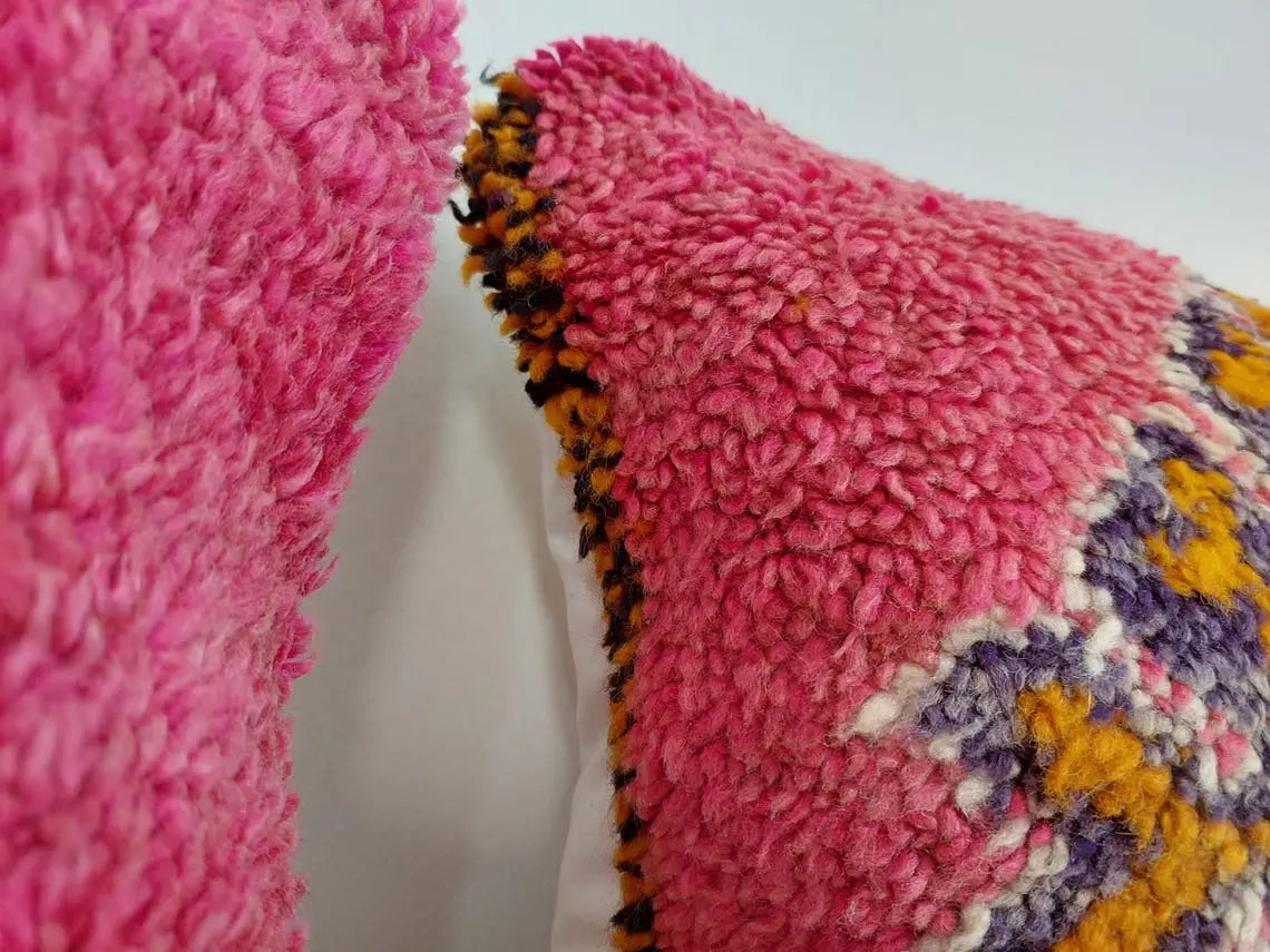 Vintage Pretty Wool Cushion - Handmade Moroccan Tribal Fuchsia Pillow Case MoroccanBazzArts