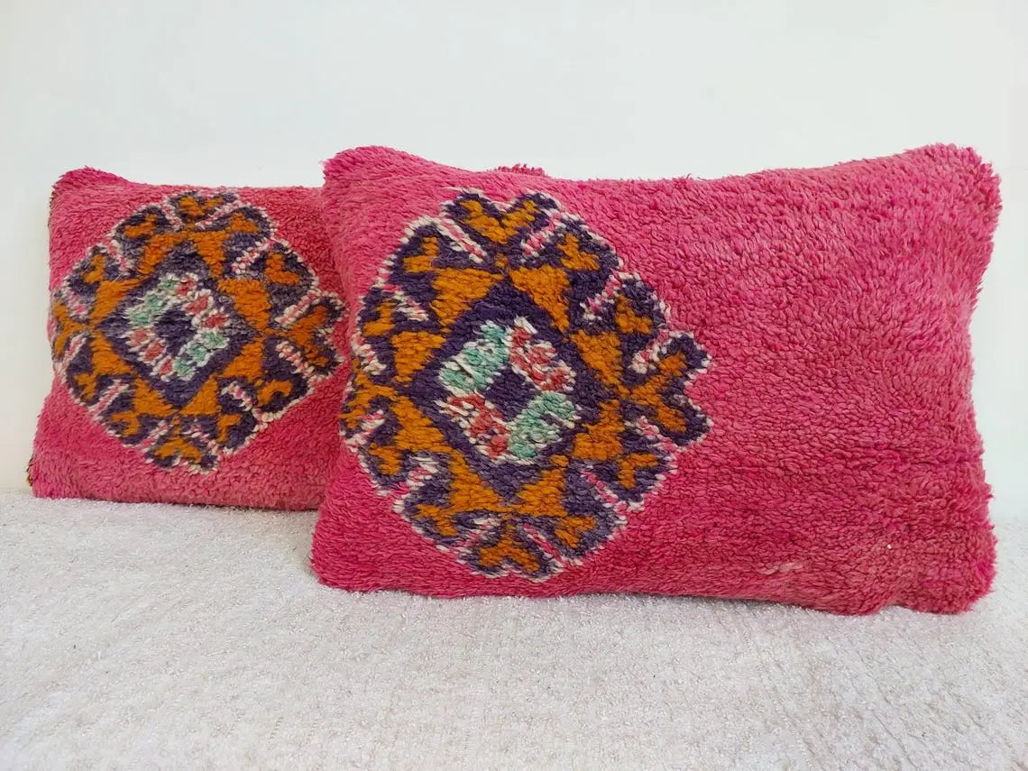 Vintage Pretty Wool Cushion - Handmade Moroccan Tribal Fuchsia Pillow Case MoroccanBazzArts