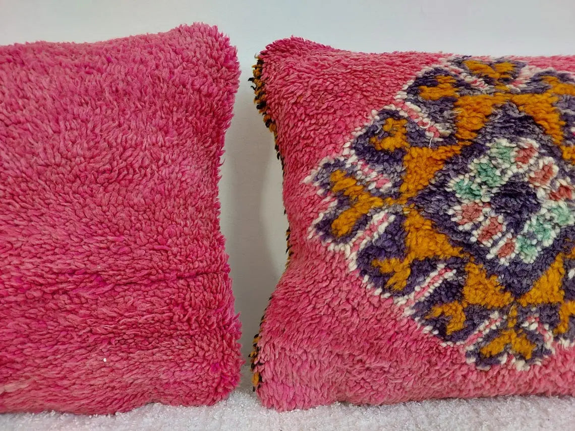 Vintage Pretty Wool Cushion - Handmade Moroccan Tribal Fuchsia Pillow Case MoroccanBazzArts