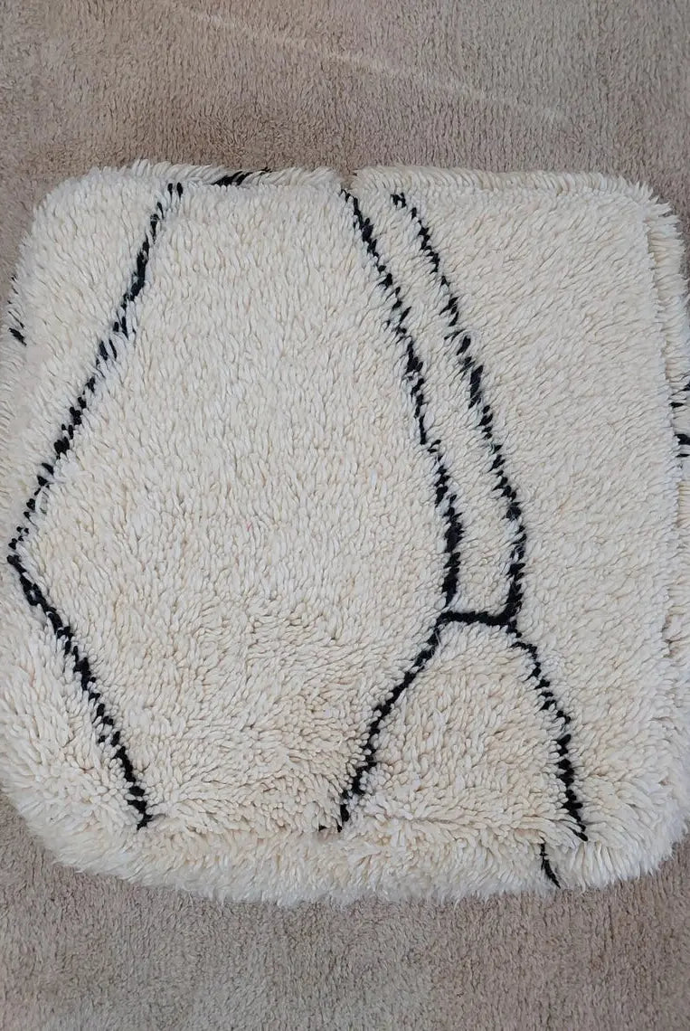 Moroccan Pouf Wool Floor Cushion: Handmade Beni Ourain Ottoman, Vintage Bohemian Wool Seat MoroccanBazzArts