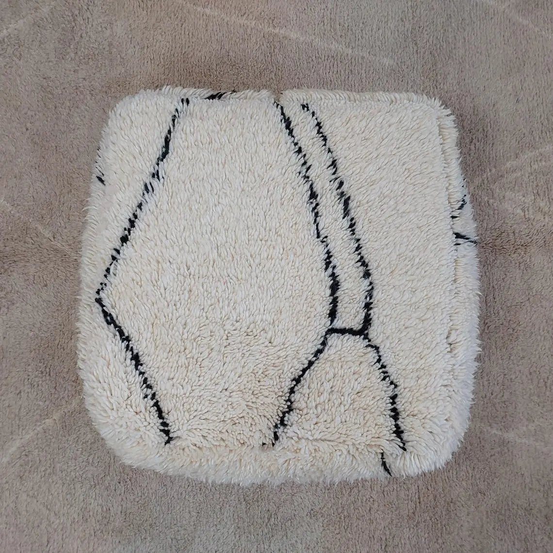 Moroccan Pouf Wool Floor Cushion: Handmade Beni Ourain Ottoman, Vintage Bohemian Wool Seat MoroccanBazzArts