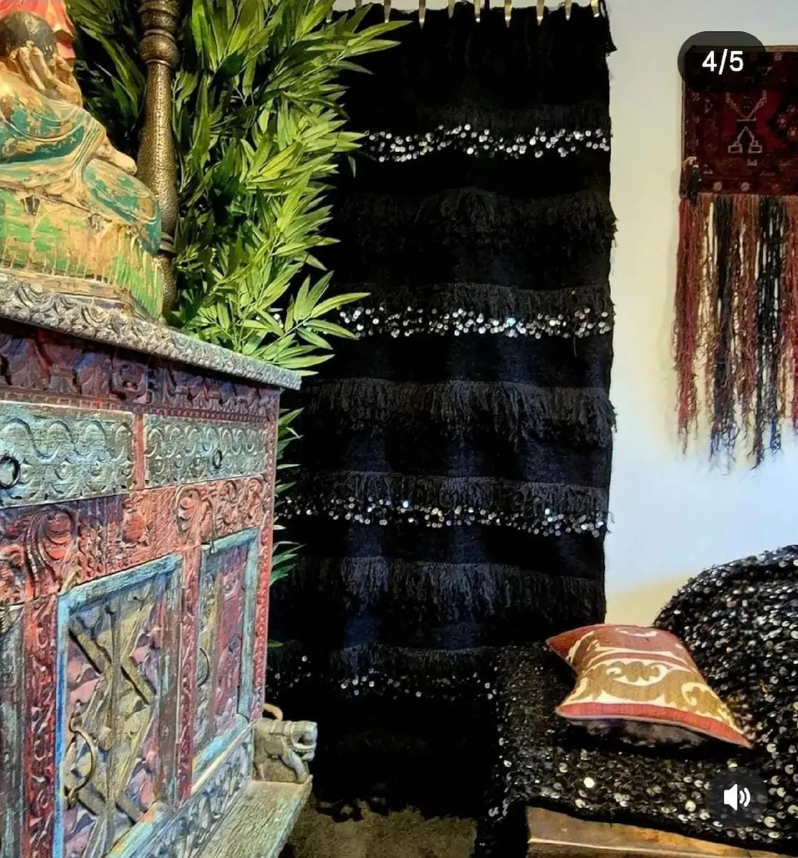 Black Handira Throw Blanket Chenille Fringe: Luxury Moroccan Sofa or Bed Cover for Boho Decor MoroccanBazzArts