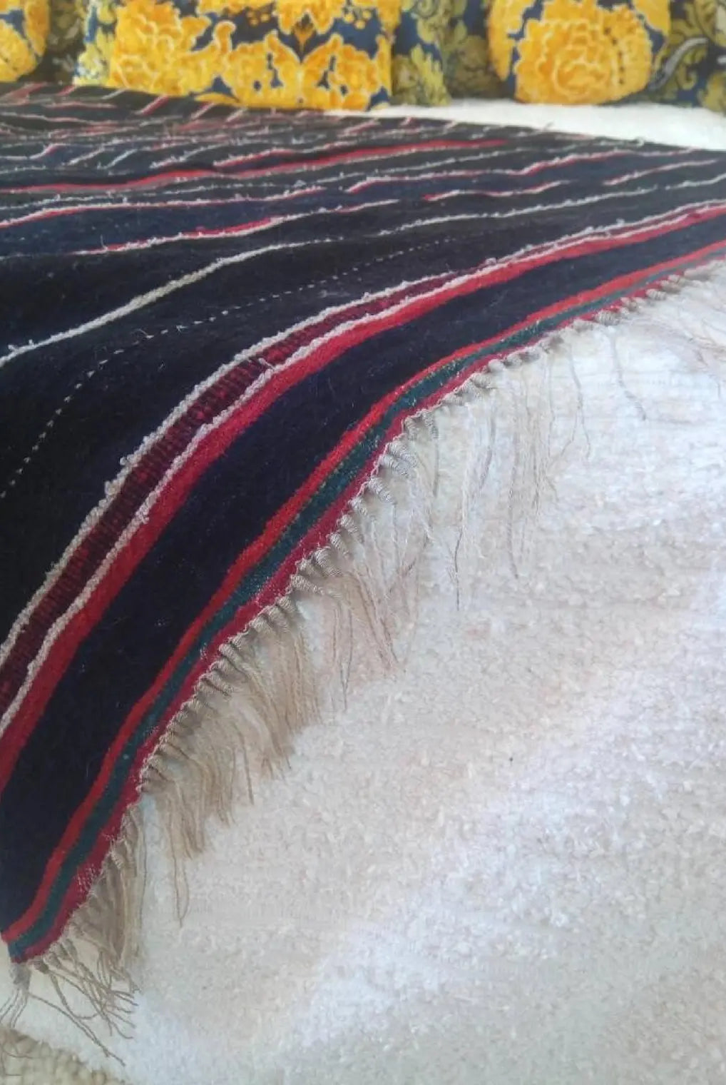 Berber Shawl Gift Wool Cape: Striped Vintage Moroccan Handwoven Blanket MoroccanBazzArts