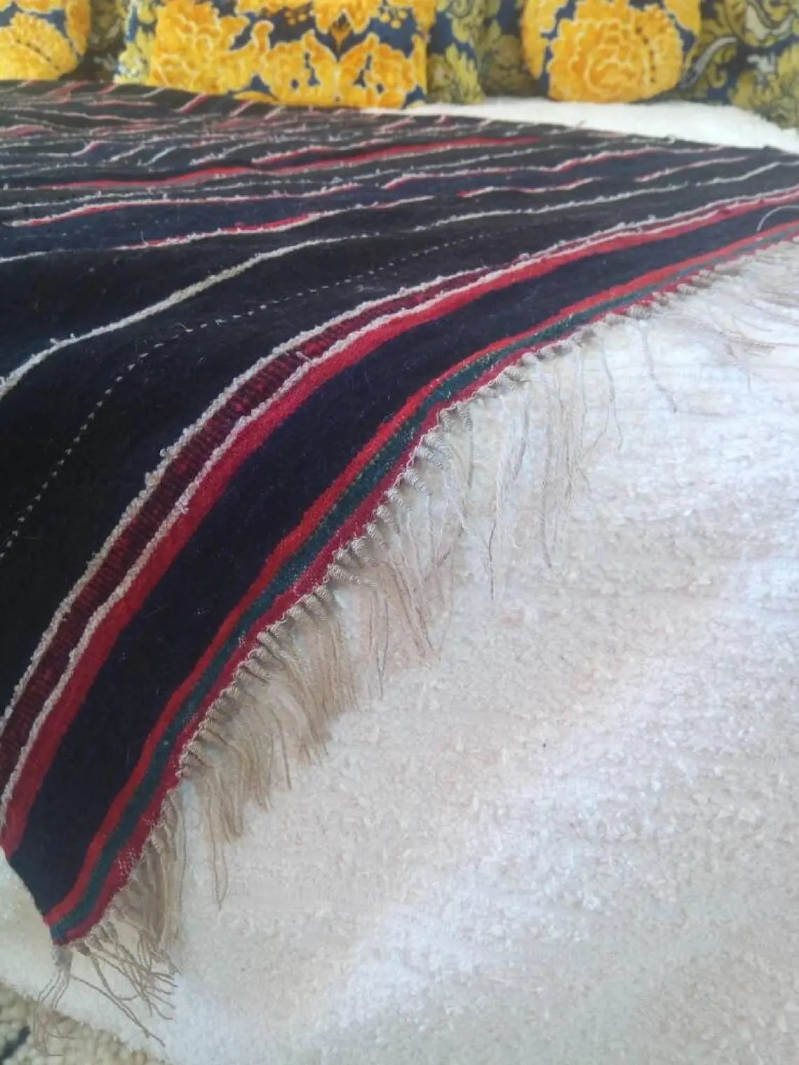 Berber Shawl Gift Wool Cape: Striped Vintage Moroccan Handwoven Blanket MoroccanBazzArts