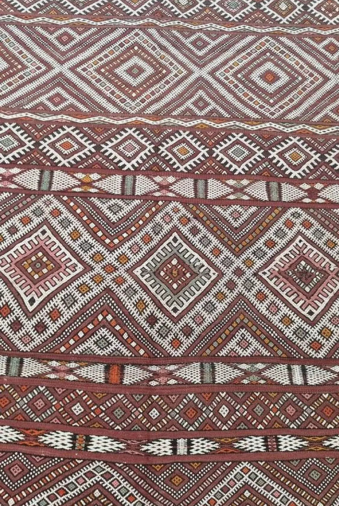 Zemmour Berber Rug Wool 5x8: Geometric Moroccan Flatweave, Colorful Boho Decor MoroccanBazzArts