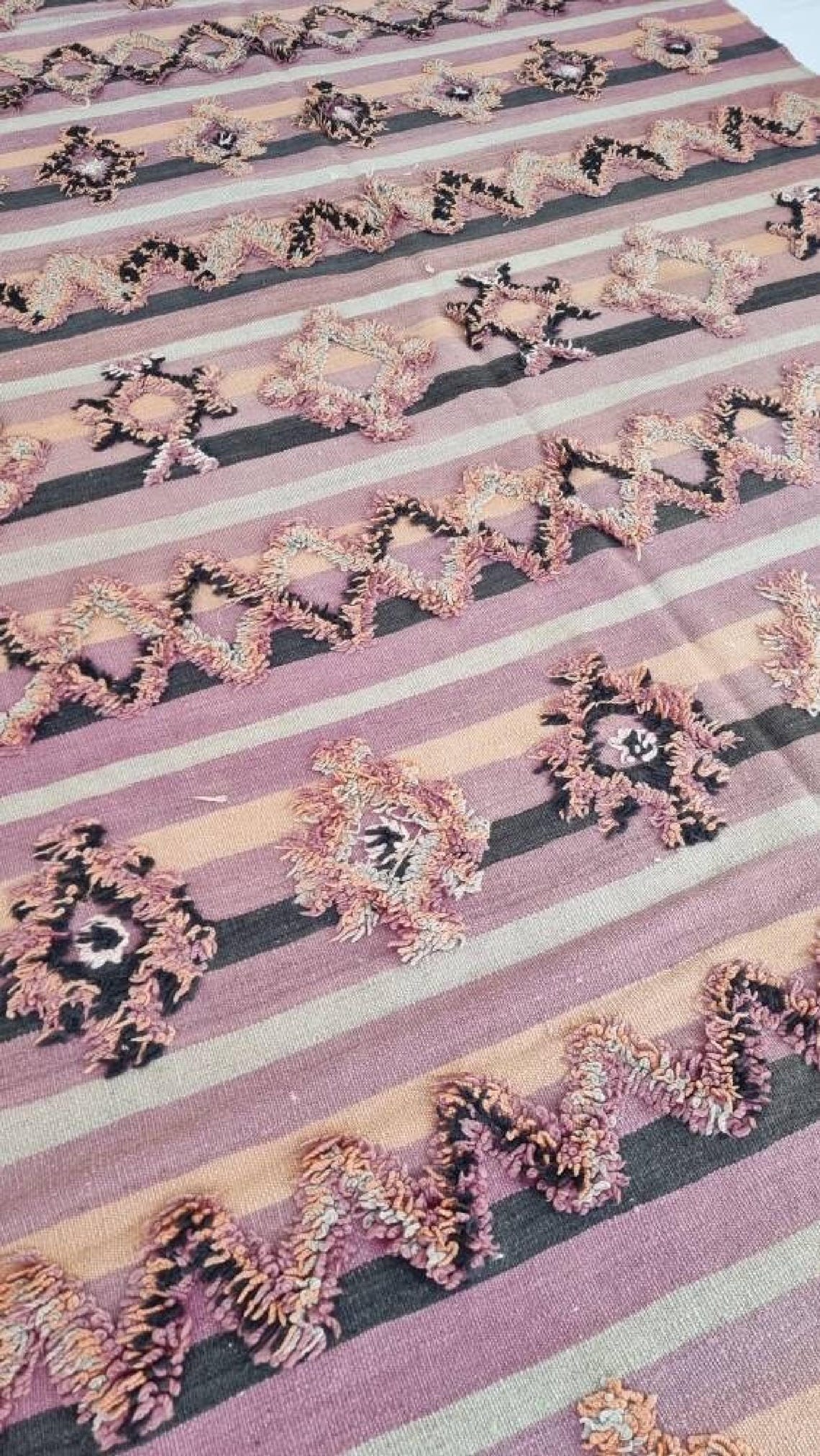 Talsint Carpet Wool Rug: Large Vintage Moroccan Berber Flatweave 12'1 x 5'9 MoroccanBazzArts
