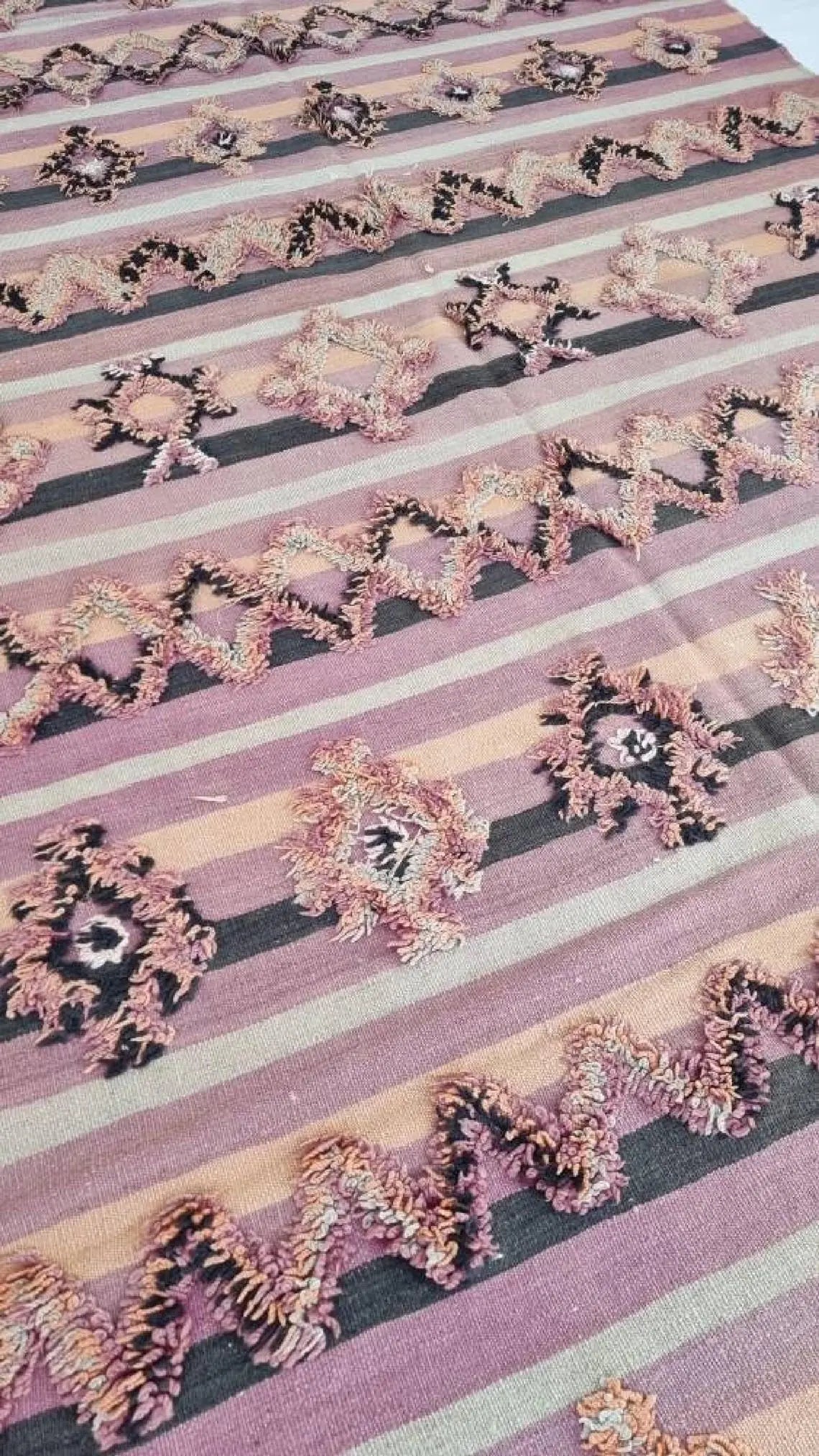 Talsint Carpet Wool Rug: Large Vintage Moroccan Berber Flatweave 12'1 x 5'9 MoroccanBazzArts