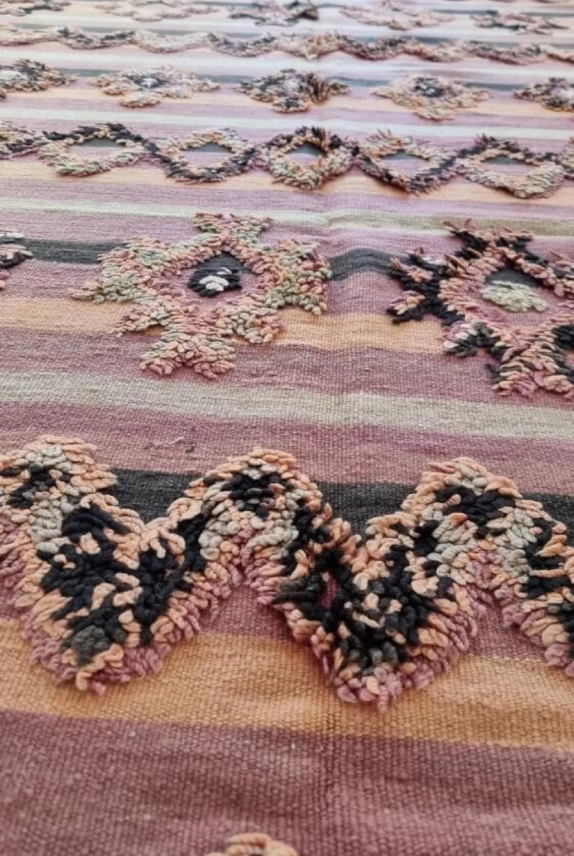Talsint Carpet Wool Rug: Large Vintage Moroccan Berber Flatweave 12'1 x 5'9 MoroccanBazzArts