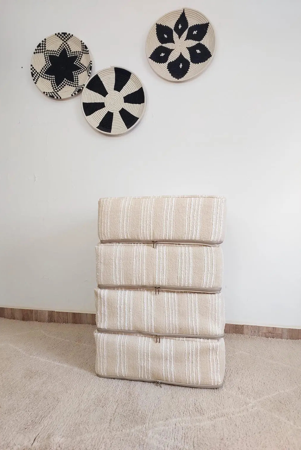 Handmade Moroccan Kilim Pouf , Neutral Berber Wool Ottoman , Flatweave Kilim Poufs, Bohemian Home Decor MoroccanBazzArts