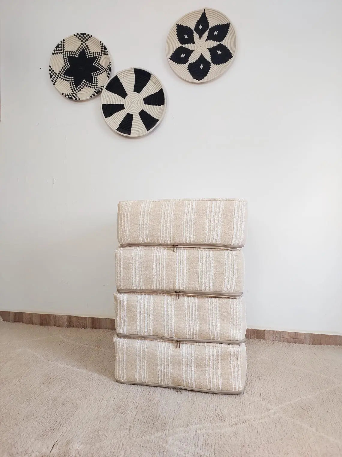 Handmade Moroccan Kilim Pouf , Neutral Berber Wool Ottoman , Flatweave Kilim Poufs, Bohemian Home Decor MoroccanBazzArts