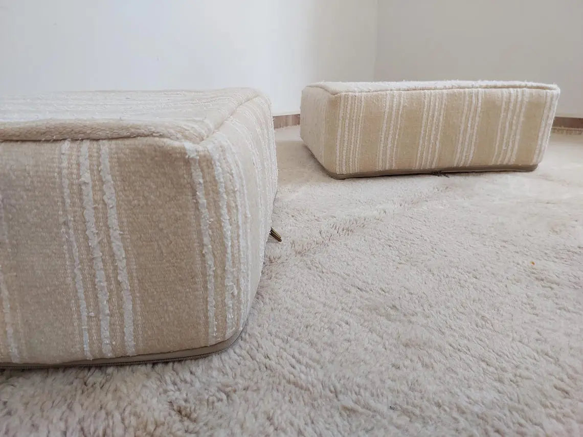Handmade Moroccan Kilim Pouf , Neutral Berber Wool Ottoman , Flatweave Kilim Poufs, Bohemian Home Decor MoroccanBazzArts