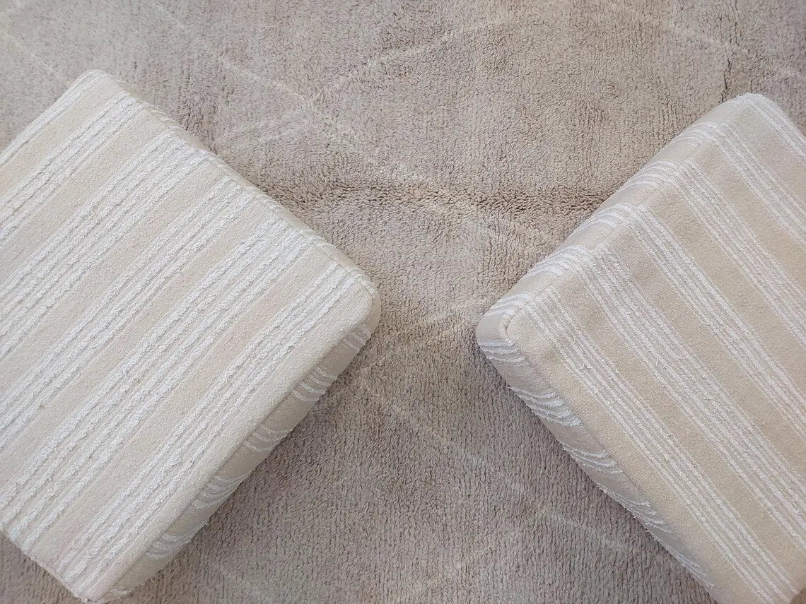 Handmade Moroccan Kilim Pouf , Neutral Berber Wool Ottoman , Flatweave Kilim Poufs, Bohemian Home Decor MoroccanBazzArts