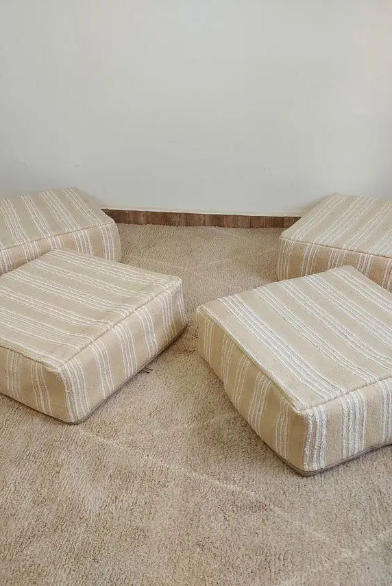 Handmade Moroccan Kilim Pouf , Neutral Berber Wool Ottoman , Flatweave Kilim Poufs, Bohemian Home Decor MoroccanBazzArts
