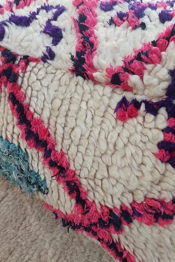 Vintage Moroccan Berber Wool Pouf: Handmade Colorful Floor Cushion Ottoman For Bohemian Decor , High Quality Pink Pouf MoroccanBazzArts