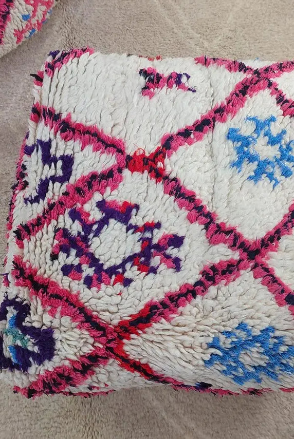 Vintage Moroccan Berber Wool Pouf: Handmade Colorful Floor Cushion Ottoman For Bohemian Decor , High Quality Pink Pouf MoroccanBazzArts