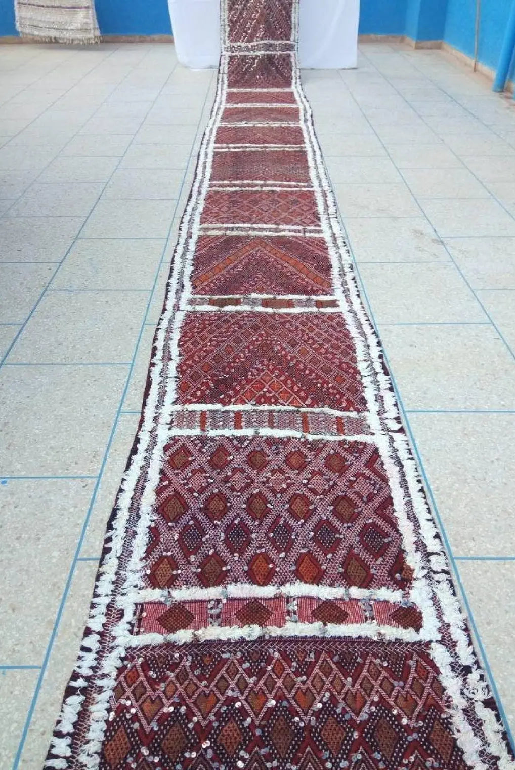 Berber Protector Rug Beni Mtir Runner: 30ft Wool, Handmade Moroccan Abstract Pattern Carpet for Hallway or Entryway MoroccanBazzArts