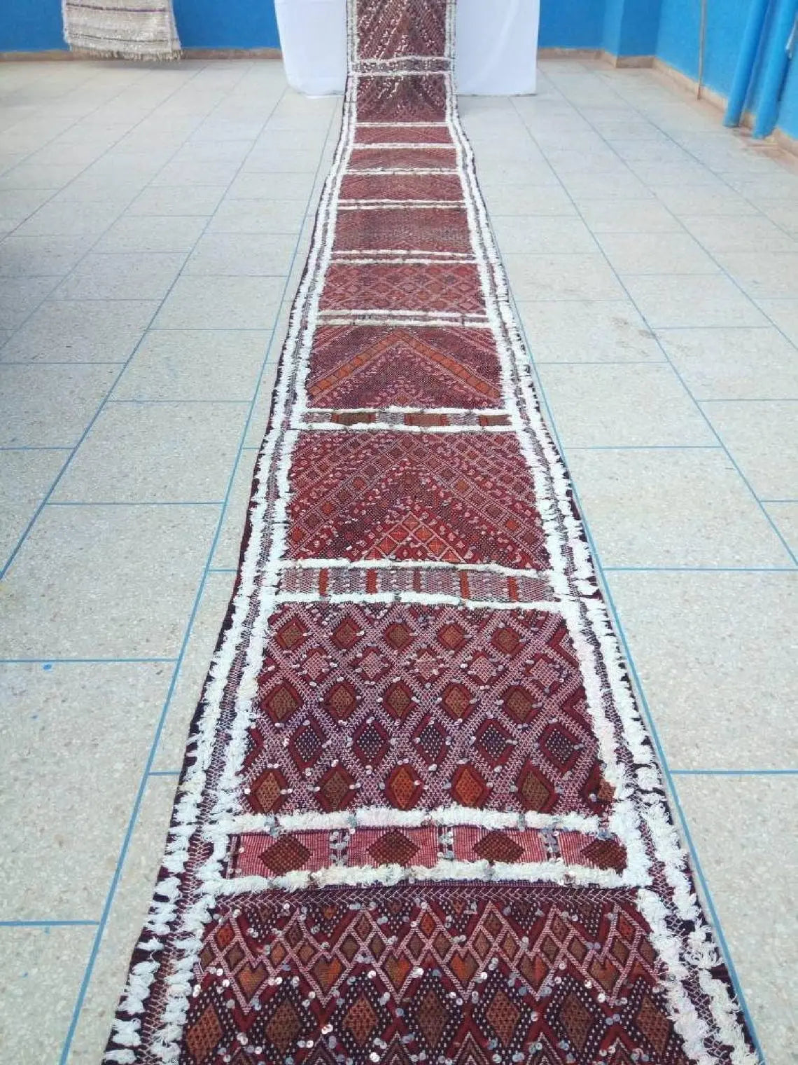 Berber Protector Rug Beni Mtir Runner: 30ft Wool, Handmade Moroccan Abstract Pattern Carpet for Hallway or Entryway MoroccanBazzArts