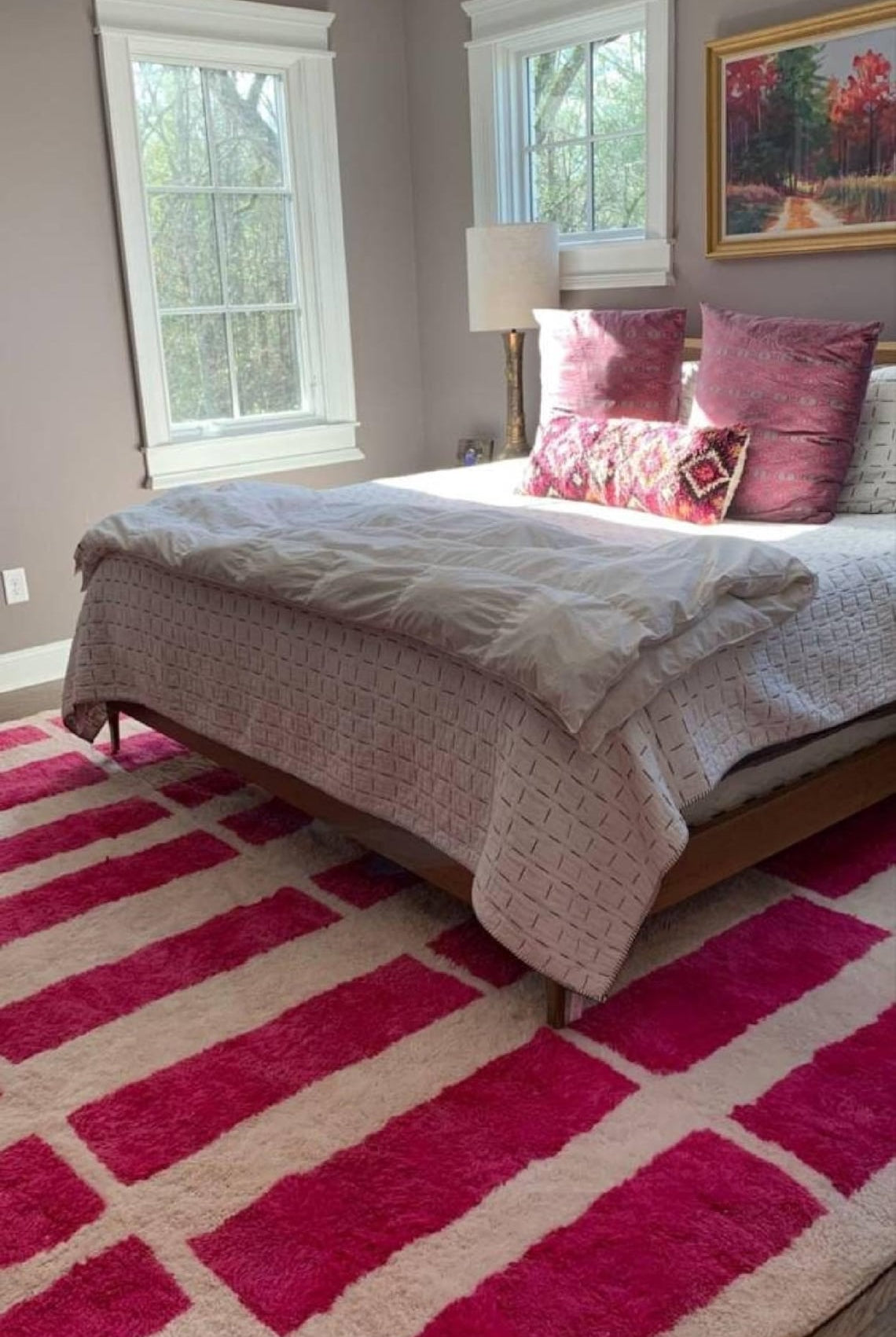 Moroccan Berber Rug Magenta Cream Wool: Custom Handknotted Contemporary Plush Pile Area Rug For Living Room MoroccanBazzArts