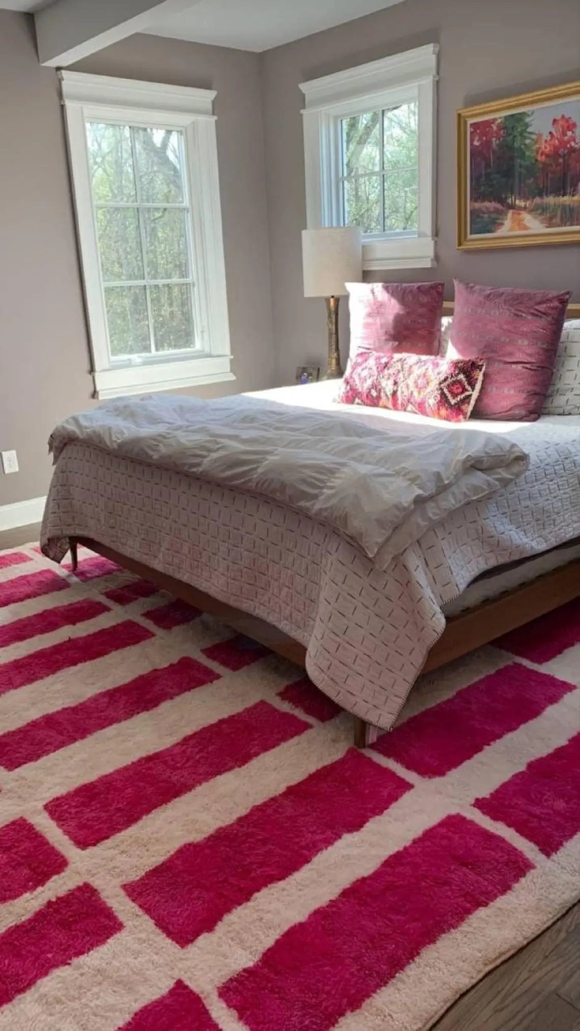 Moroccan Berber Rug Magenta Cream Wool: Custom Handknotted Contemporary Plush Pile Area Rug For Living Room MoroccanBazzArts
