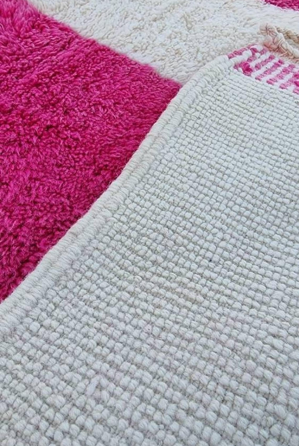 Moroccan Berber Rug Magenta Cream Wool: Custom Handknotted Contemporary Plush Pile Area Rug For Living Room MoroccanBazzArts