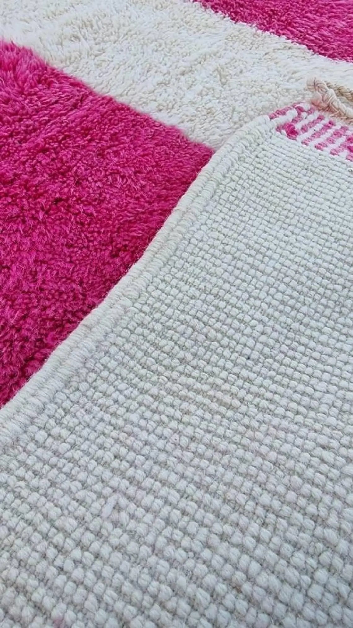 Moroccan Berber Rug Magenta Cream Wool: Custom Handknotted Contemporary Plush Pile Area Rug For Living Room MoroccanBazzArts