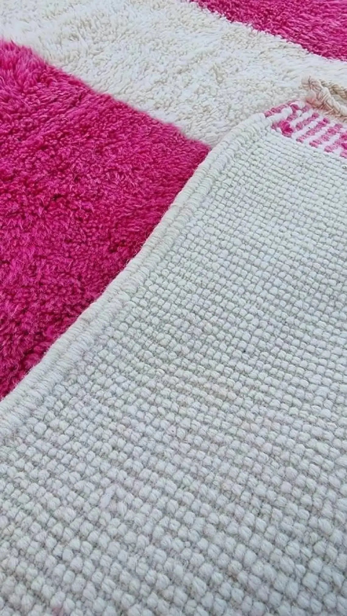 Moroccan Berber Rug Magenta Cream Wool: Custom Handknotted Contemporary Plush Pile Area Rug For Living Room MoroccanBazzArts