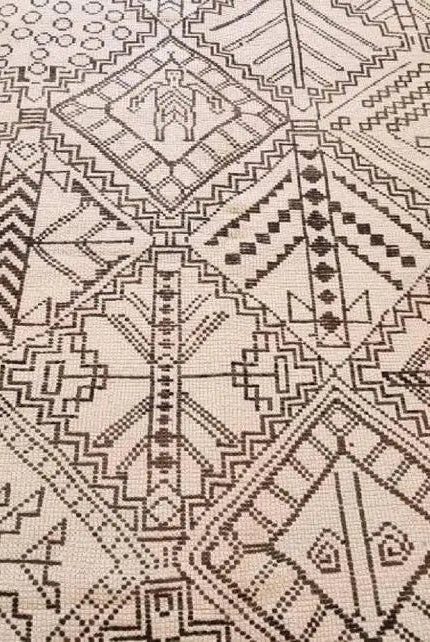 Beni Ourain Moroccan Wool Rug: Large Handwoven Geometric Ivory Brown Area Decor MoroccanBazzArts