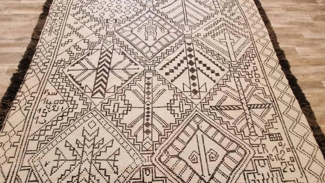 Beni Ourain Moroccan Wool Rug: Large Handwoven Geometric Ivory Brown Area Decor MoroccanBazzArts