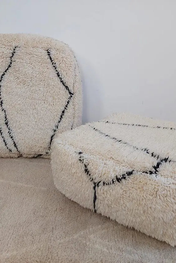 Moroccan Pouf Wool Floor Cushion: Handmade Beni Ourain Ottoman, Vintage Bohemian Wool Seat MoroccanBazzArts