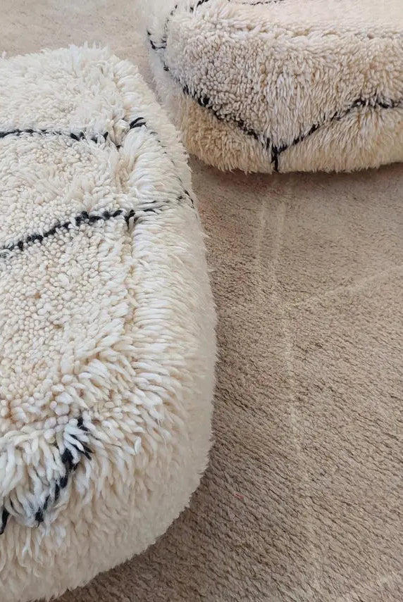 Moroccan Pouf Wool Floor Cushion: Handmade Beni Ourain Ottoman, Vintage Bohemian Wool Seat MoroccanBazzArts
