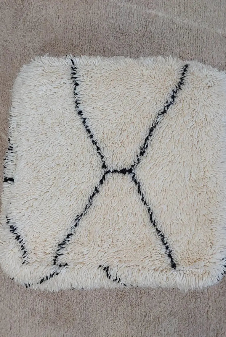 Moroccan Pouf Wool Floor Cushion: Handmade Beni Ourain Ottoman, Vintage Bohemian Wool Seat MoroccanBazzArts