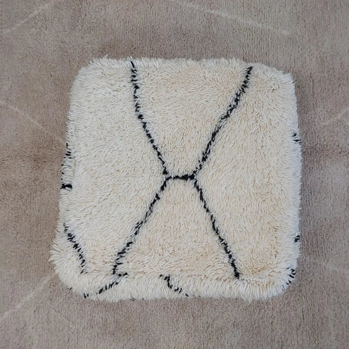 Moroccan Pouf Wool Floor Cushion: Handmade Beni Ourain Ottoman, Vintage Bohemian Wool Seat MoroccanBazzArts