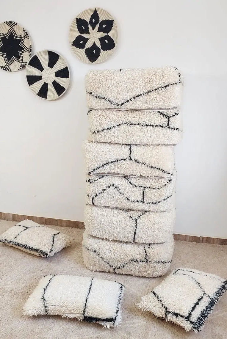 Moroccan Pouf Wool Floor Cushion: Handmade Beni Ourain Ottoman, Vintage Bohemian Wool Seat MoroccanBazzArts
