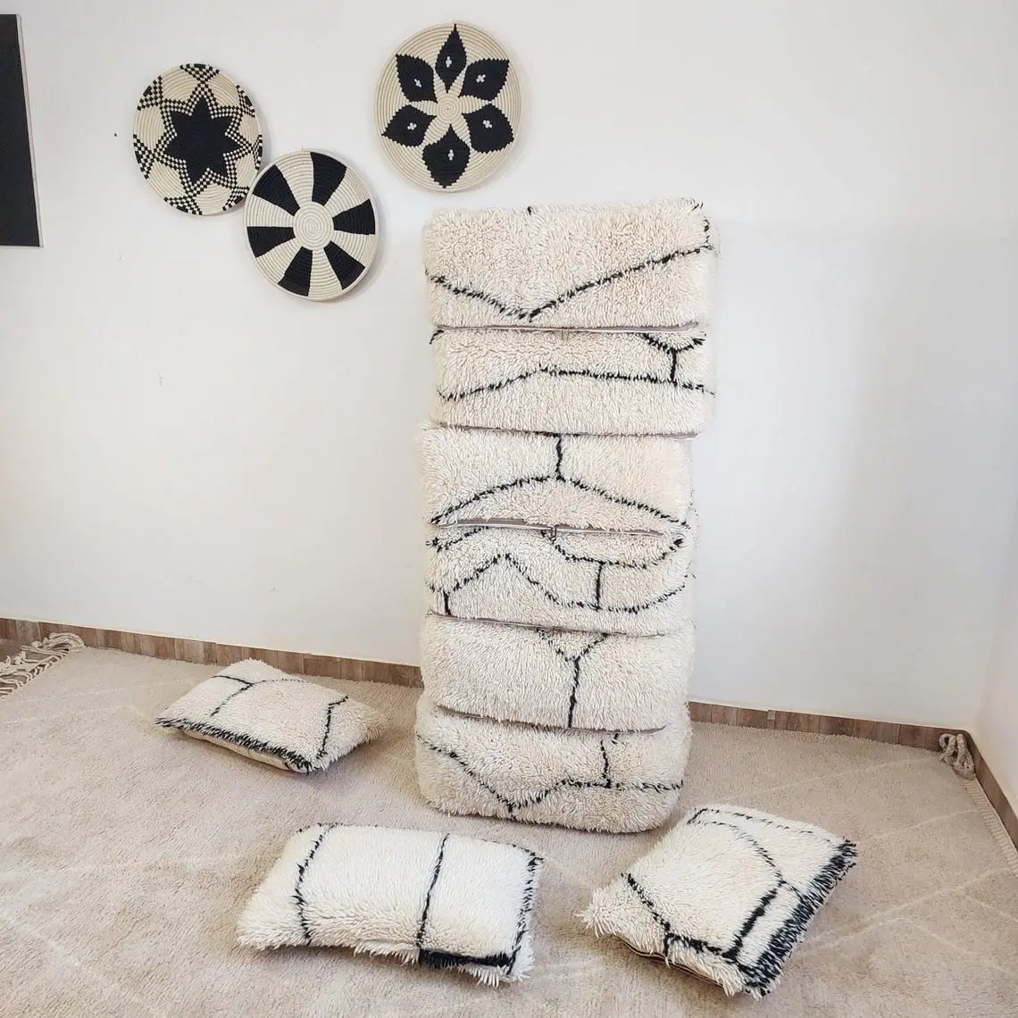 Moroccan Pouf Wool Floor Cushion: Handmade Beni Ourain Ottoman, Vintage Bohemian Wool Seat MoroccanBazzArts