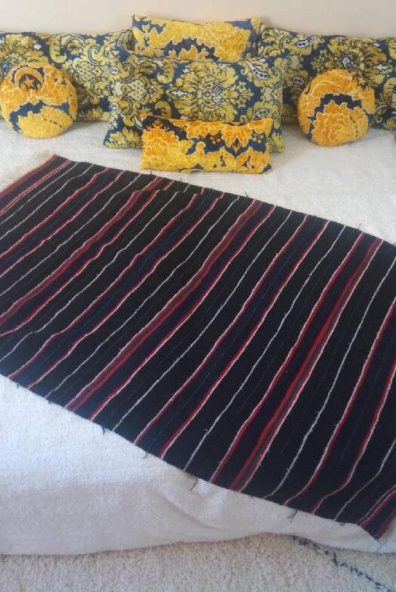 Berber Shawl Gift Wool Cape: Striped Vintage Moroccan Handwoven Blanket MoroccanBazzArts