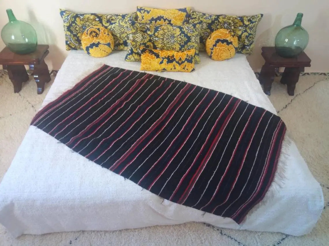 Berber Shawl Gift Wool Cape: Striped Vintage Moroccan Handwoven Blanket MoroccanBazzArts