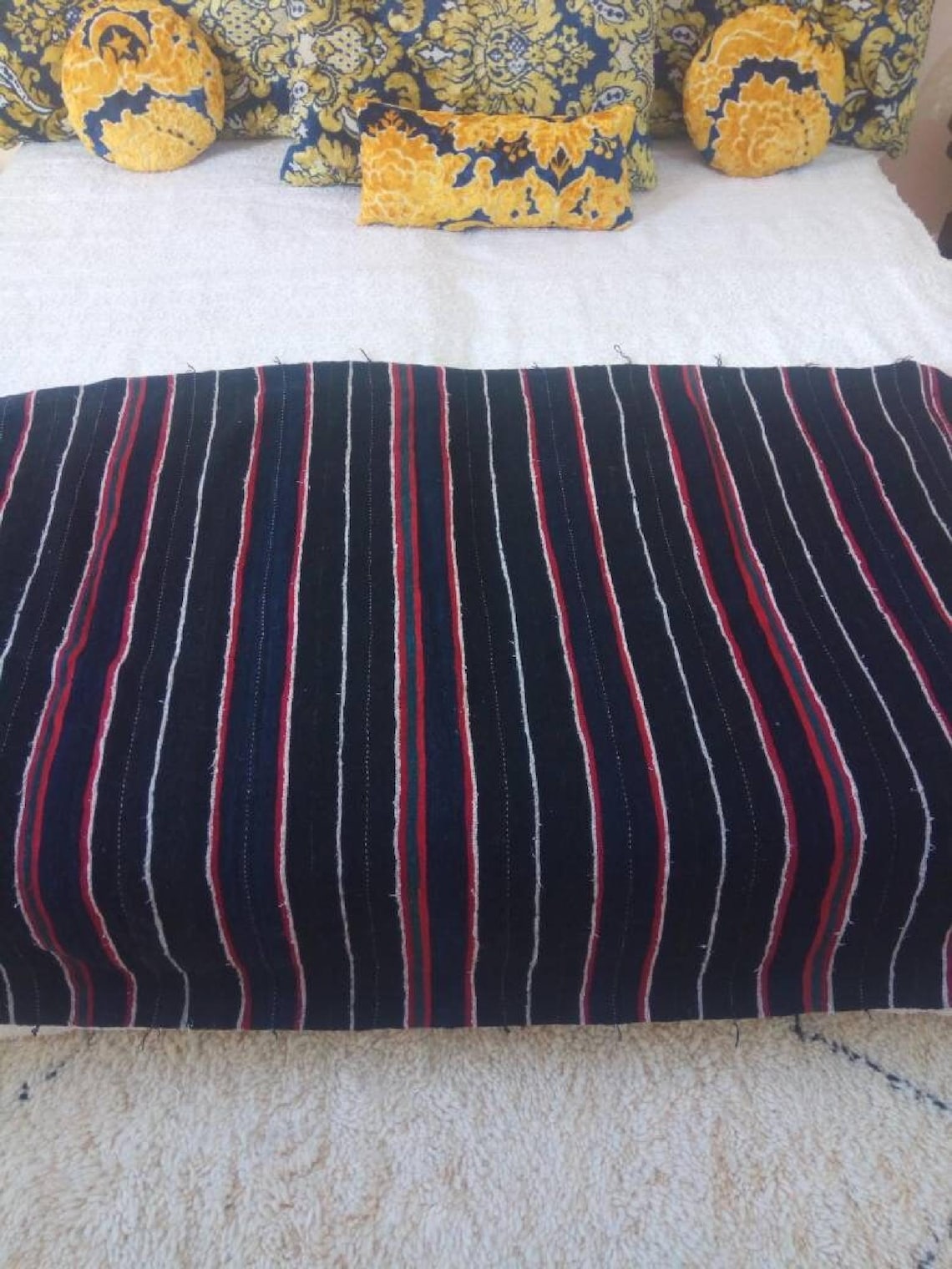 Berber Shawl Gift Wool Cape: Striped Vintage Moroccan Handwoven Blanket MoroccanBazzArts
