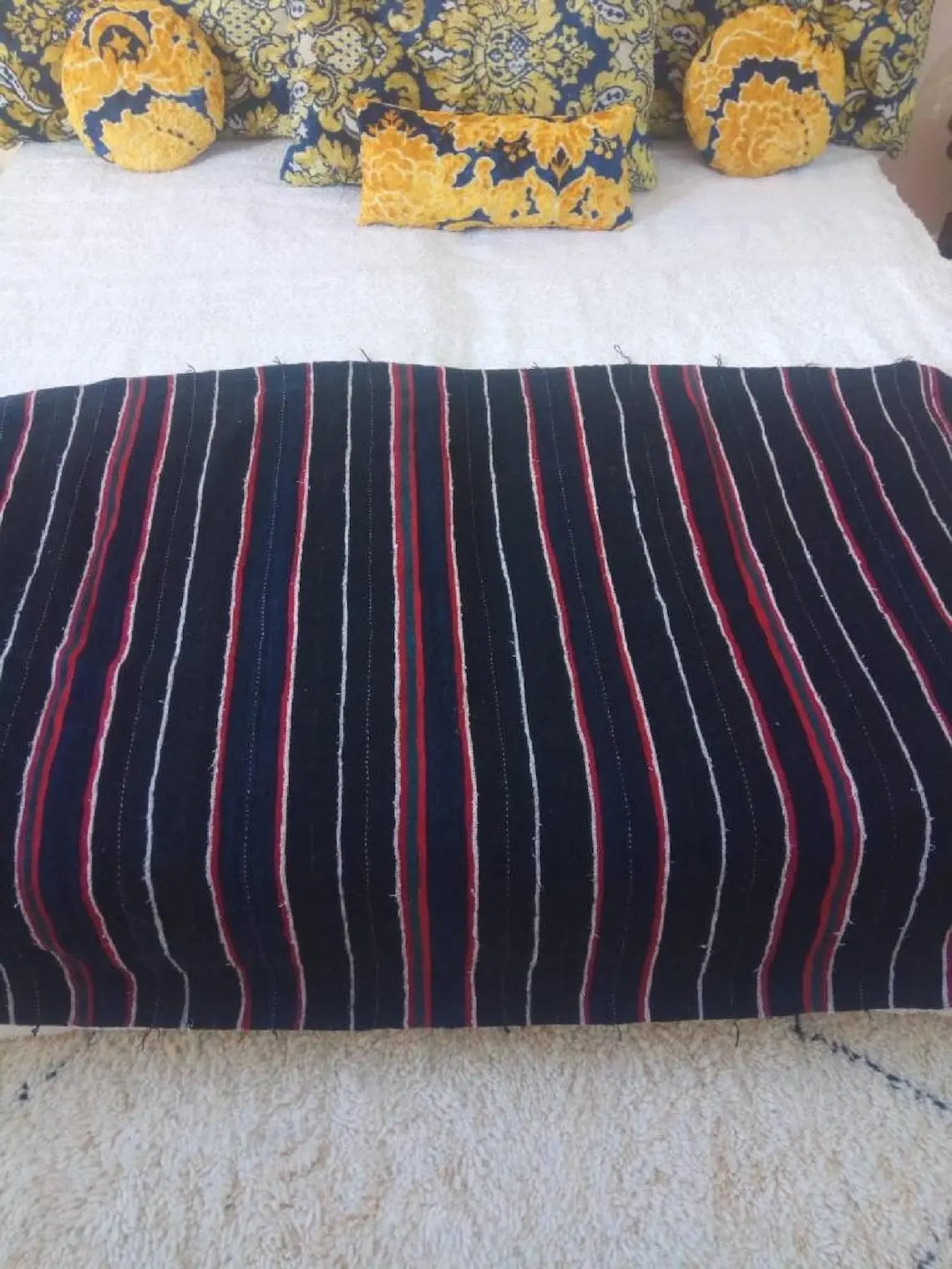 Berber Shawl Gift Wool Cape: Striped Vintage Moroccan Handwoven Blanket MoroccanBazzArts