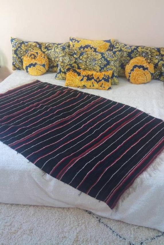 Berber Shawl Gift Wool Cape: Striped Vintage Moroccan Handwoven Blanket MoroccanBazzArts