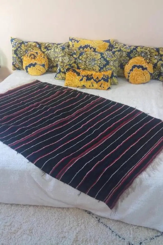 Berber Shawl Gift Wool Cape: Striped Vintage Moroccan Handwoven Blanket MoroccanBazzArts