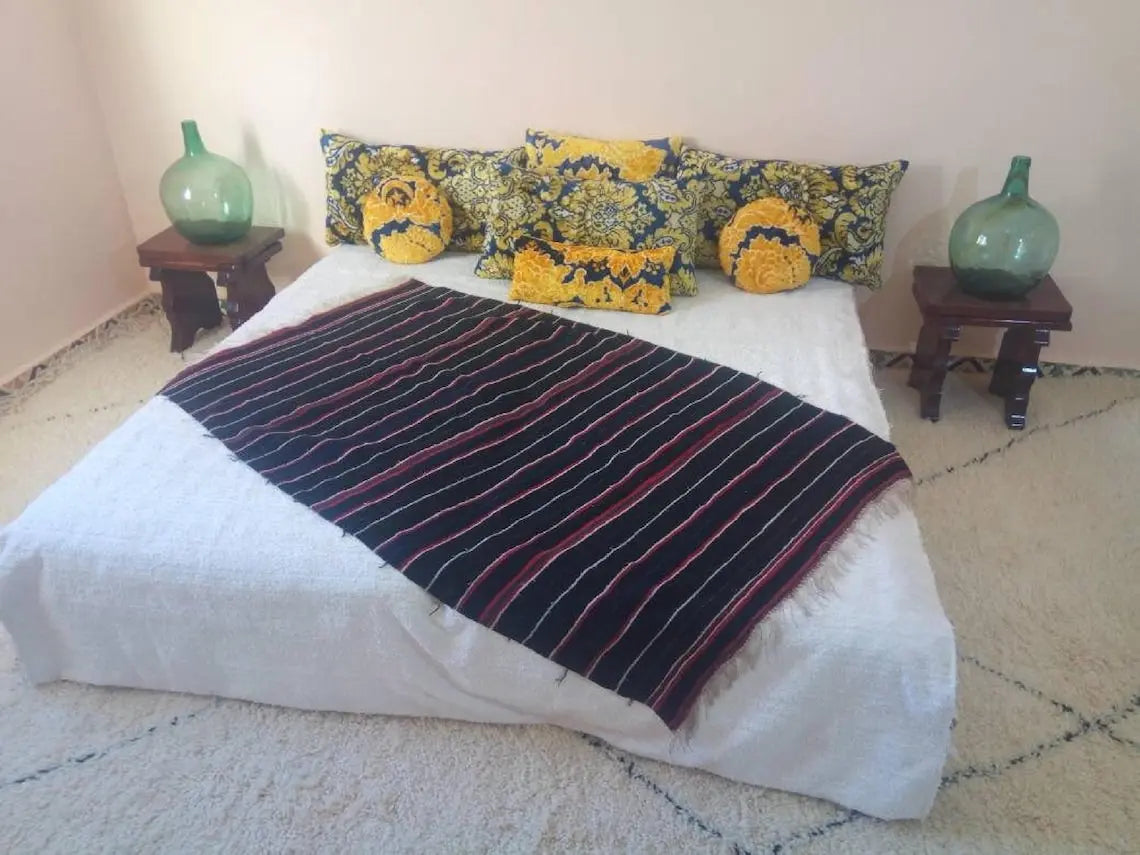 Berber Shawl Gift Wool Cape: Striped Vintage Moroccan Handwoven Blanket MoroccanBazzArts