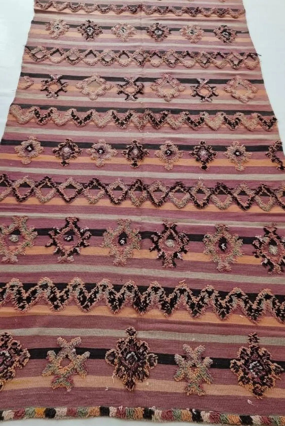 Talsint Carpet Wool Rug: Large Vintage Moroccan Berber Flatweave 12'1 x 5'9 MoroccanBazzArts