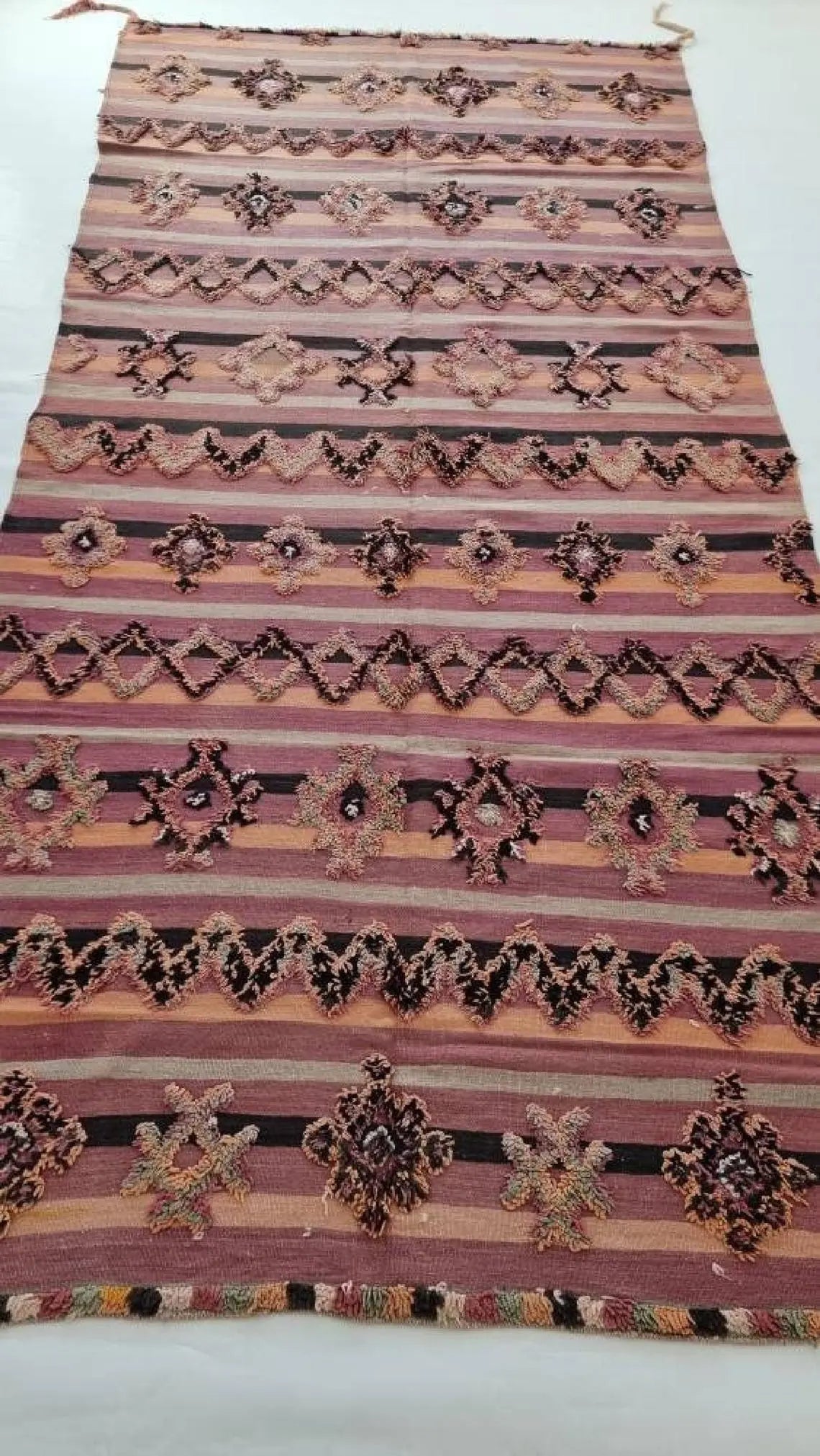 Talsint Carpet Wool Rug: Large Vintage Moroccan Berber Flatweave 12'1 x 5'9 MoroccanBazzArts