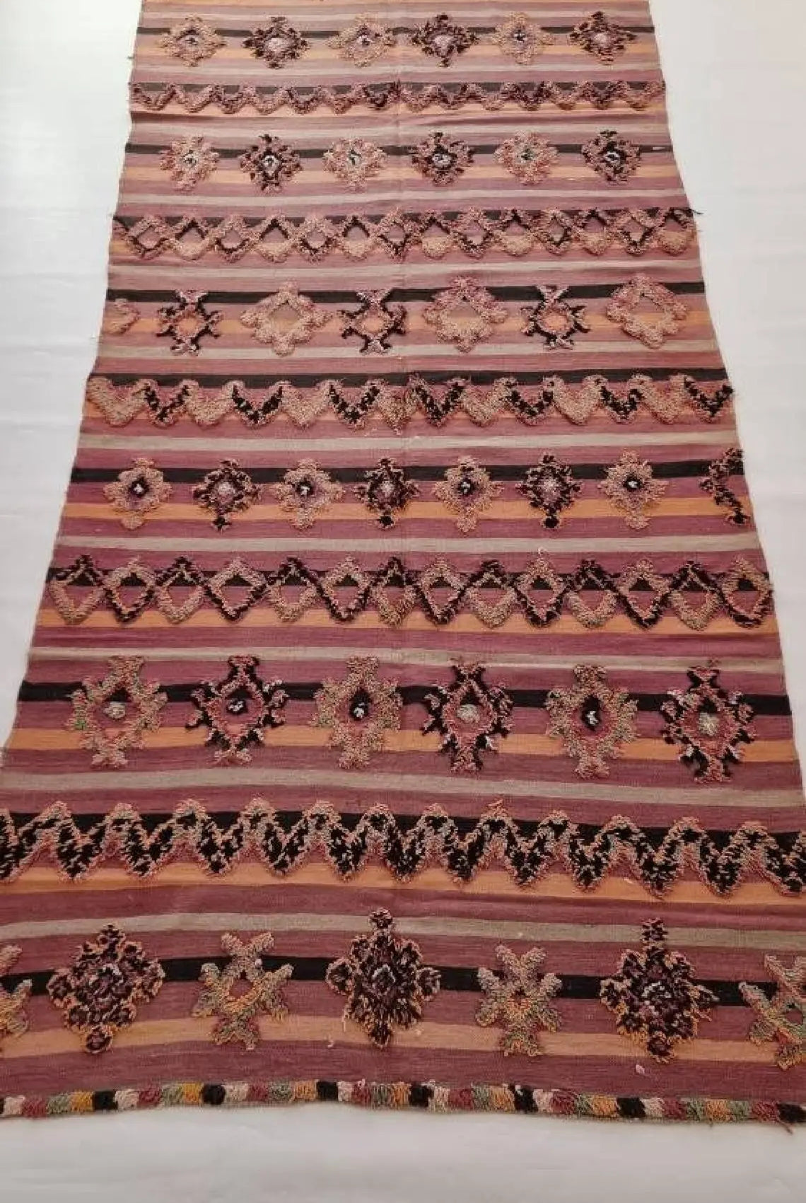 Talsint Carpet Wool Rug: Large Vintage Moroccan Berber Flatweave 12'1 x 5'9 MoroccanBazzArts