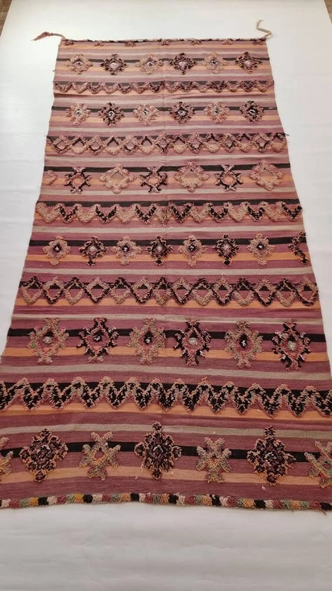 Talsint Carpet Wool Rug: Large Vintage Moroccan Berber Flatweave 12'1 x 5'9 MoroccanBazzArts