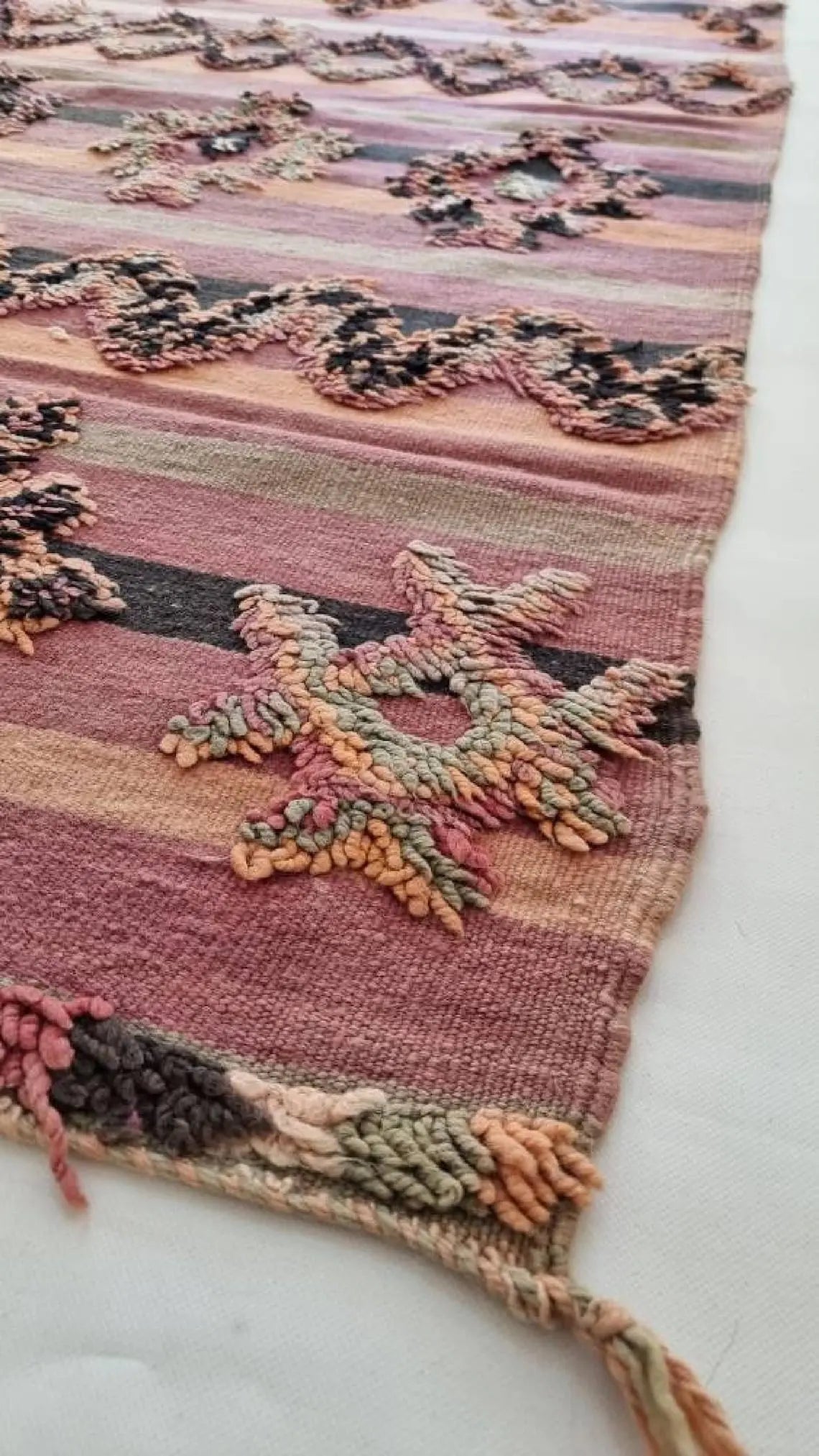 Talsint Carpet Wool Rug: Large Vintage Moroccan Berber Flatweave 12'1 x 5'9 MoroccanBazzArts
