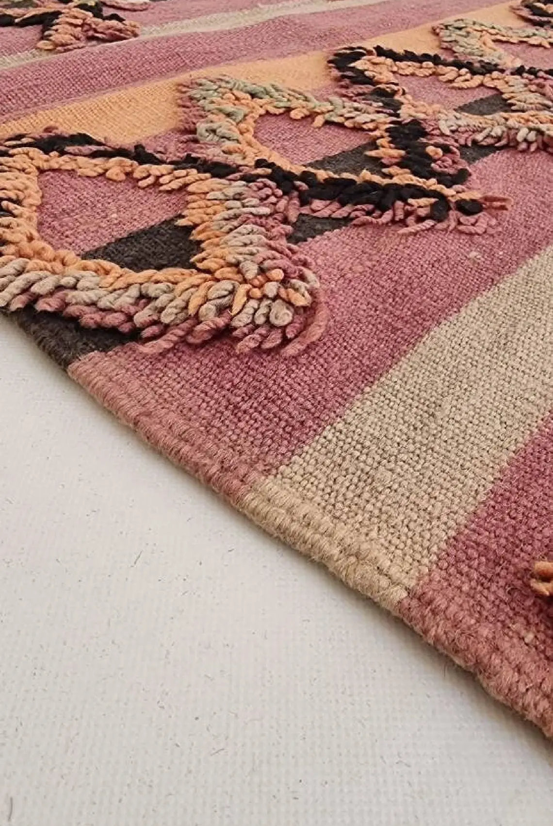 Talsint Carpet Wool Rug: Large Vintage Moroccan Berber Flatweave 12'1 x 5'9 MoroccanBazzArts